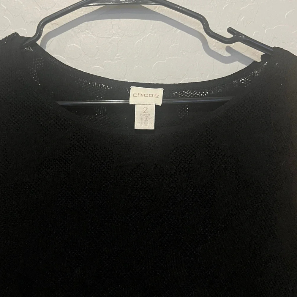 Chico's size 2 black patterned top with bell sleeves - Picture 3 of 8